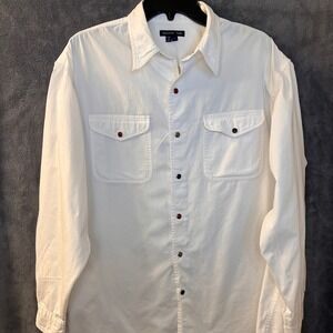 McKenzie‎ Tribe Western Mens L White Long Sleeve Snap Button Down Shirt